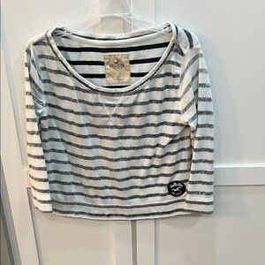 Hollister Gray and White Striped Long Sleeve Tee